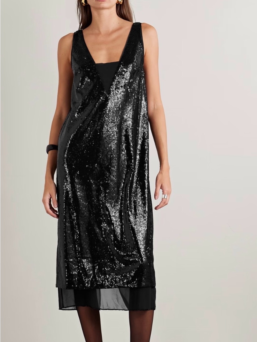 NEW La Ligne Oona Black Sequin Embellished Party Cocktail Midi Dress size XS